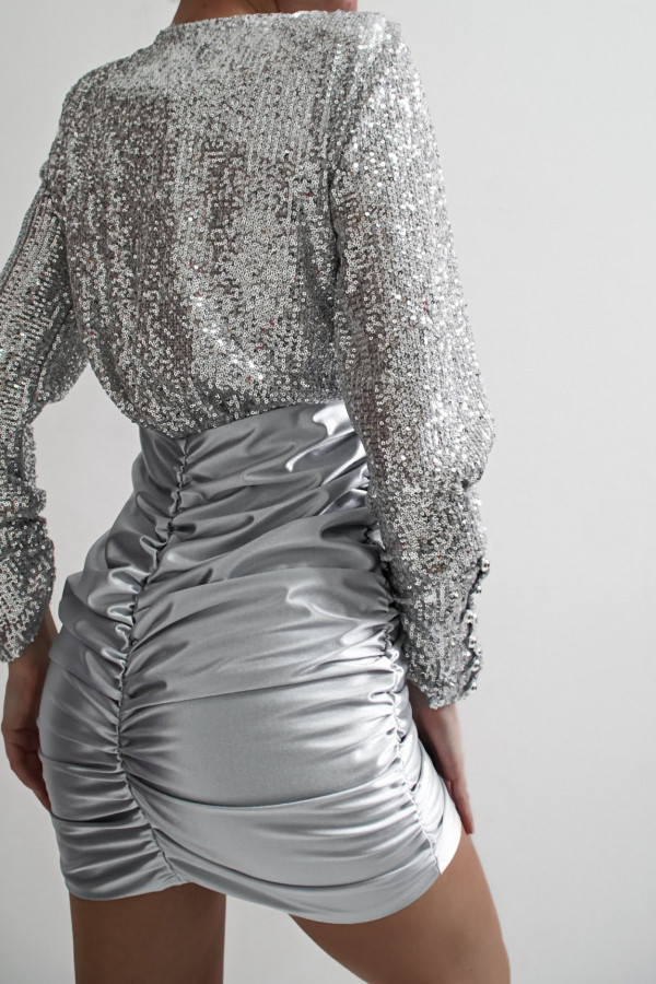 Sukienka DRAP SHINE srebrna 1