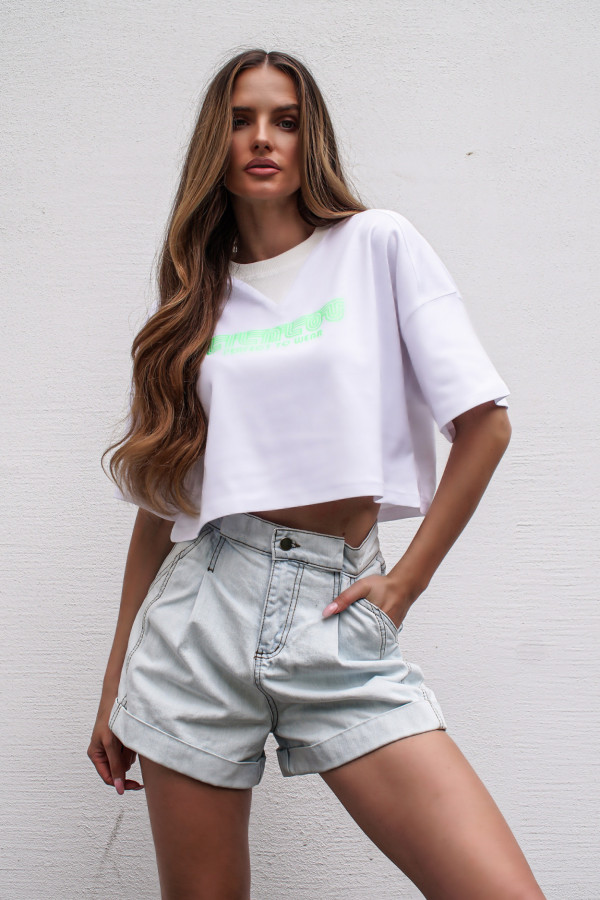 T-shirt COOL GIRL krótki white-green