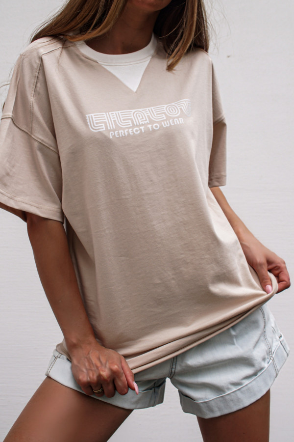 T-shirt COOL GIRL długi beige 1