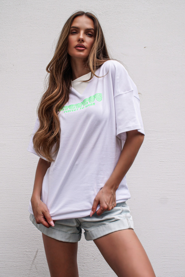 T-shirt COOL GIRL długi white-green