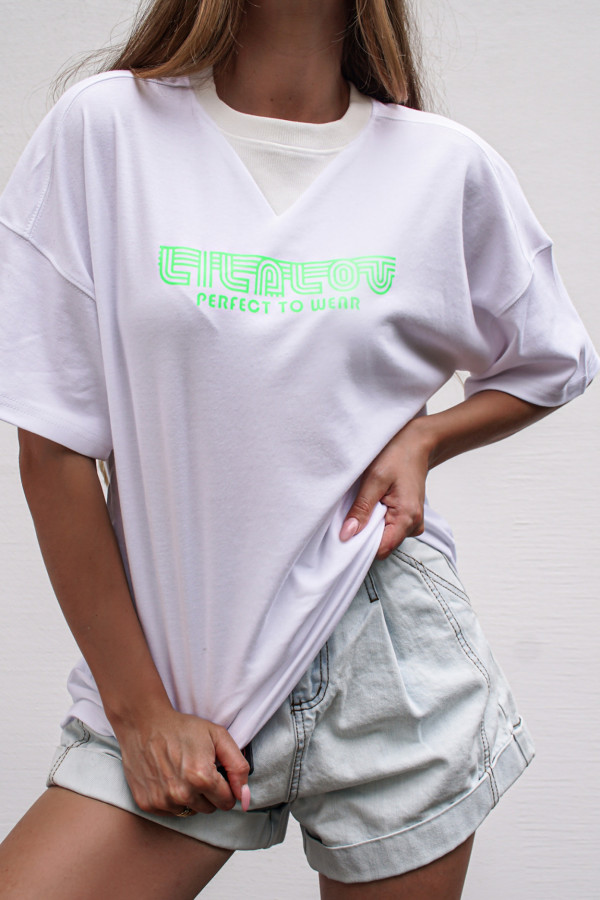 T-shirt COOL GIRL długi white-green 1