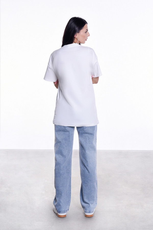 T-shirt COOL GIRL długi biało-czarny 2